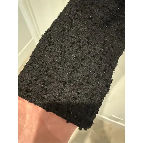 St.John Textured Black Tweed Blazer With Ruffled Floral Size 6